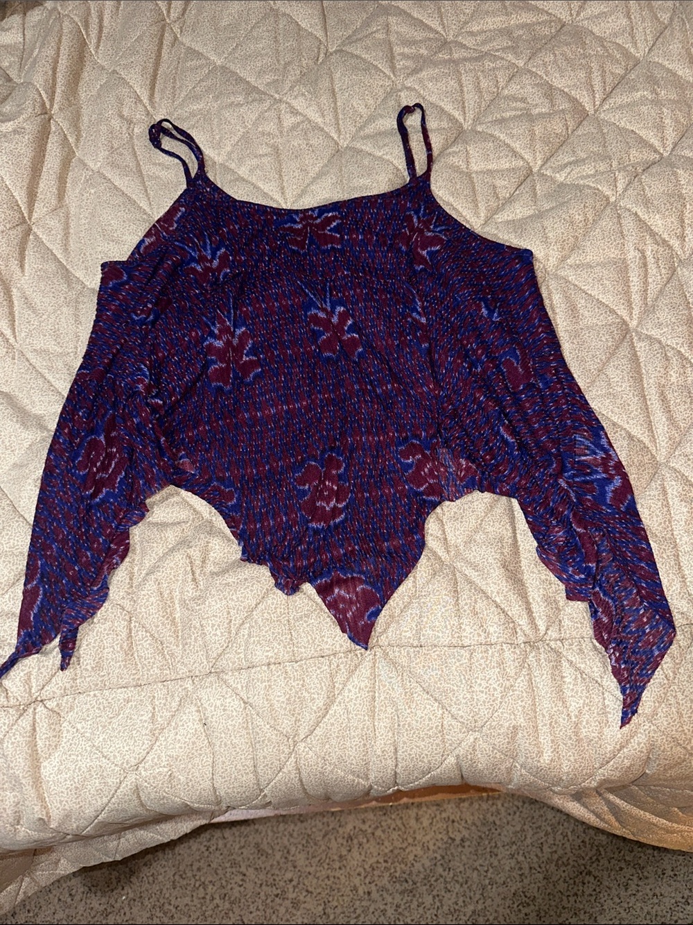 Free People Blue & Maroon Floral Handkerchief Hem Cami